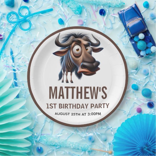 Cute Crazy Cheetah Farm Theme 1st Birthday ペーパープレート (パーティー)