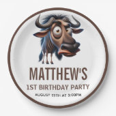 Cute Crazy Cheetah Farm Theme 1st Birthday ペーパープレート (正面)