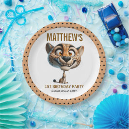 Cute Crazy Cheetah Farm Theme 1st Birthday ペーパープレート