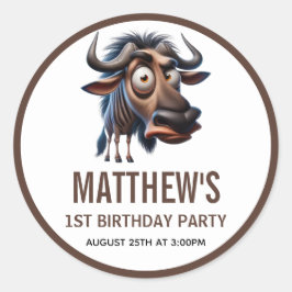 Cute Crazy Cheetah Farm Theme 1st Birthday ラウンドシール