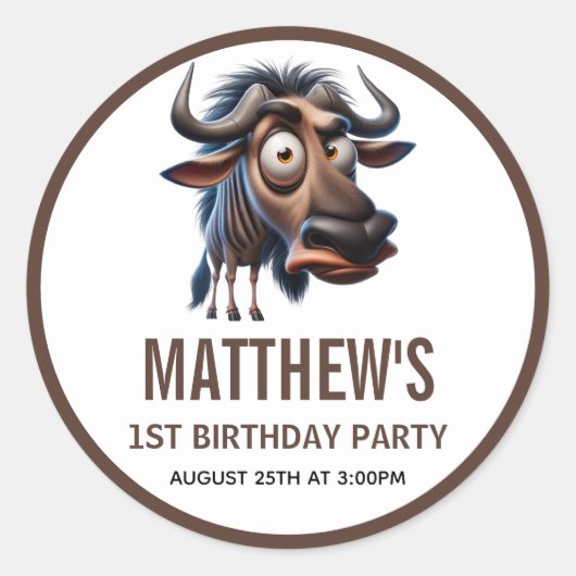 Cute Crazy Cheetah Farm Theme 1st Birthday ラウンドシール (正面)