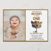 Cute Crazy Cheetah Farm Theme 1st Birthday 招待状 (正面)