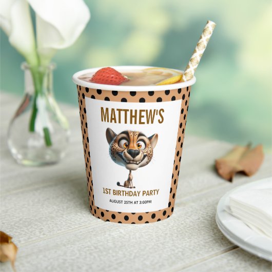 Cute Crazy Cheetah Farm Theme 1st Birthday 紙コップ (インサイチュ)