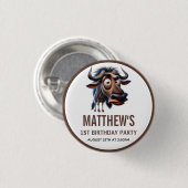 Cute Crazy Cheetah Farm Theme 1st Birthday 缶バッジ (正面&裏面)