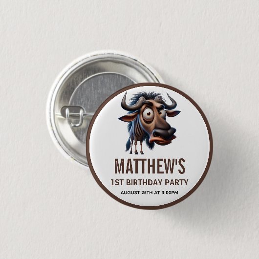 Cute Crazy Cheetah Farm Theme 1st Birthday 缶バッジ (正面&裏面)