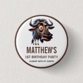 Cute Crazy Cheetah Farm Theme 1st Birthday 缶バッジ (正面)