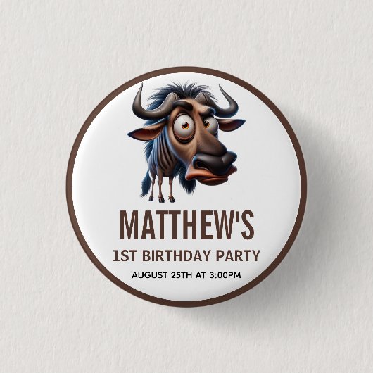 Cute Crazy Cheetah Farm Theme 1st Birthday 缶バッジ (正面)