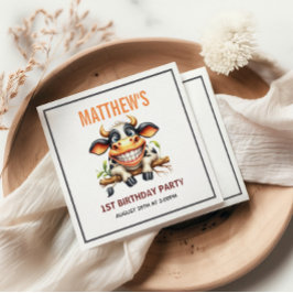 Cute Crazy Cow Farm Theme 1st Birthday スタンダードカクテルナプキン