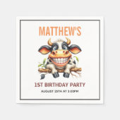 Cute Crazy Cow Farm Theme 1st Birthday スタンダードカクテルナプキン (正面)