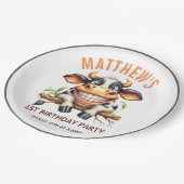 Cute Crazy Cow Farm Theme 1st Birthday ペーパープレート (アングル)