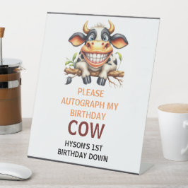 Cute Crazy Cow Farm Theme 1st Birthday 台座サイン