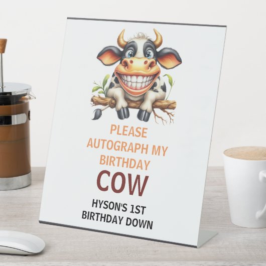 Cute Crazy Cow Farm Theme 1st Birthday 台座サイン (インサイチュ)