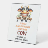 Cute Crazy Cow Farm Theme 1st Birthday 台座サイン (正面)
