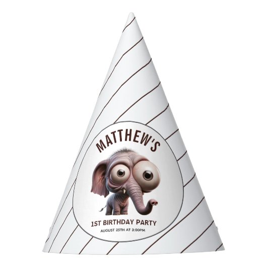 Cute Crazy elephant Farm Theme 1st Birthday パーティーハット (正面)