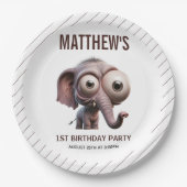 Cute Crazy elephant Farm Theme 1st Birthday ペーパープレート (正面)