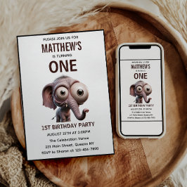 Cute Crazy elephant Farm Theme 1st Birthday 招待状