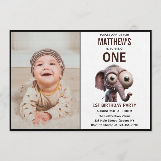 Cute Crazy elephant Farm Theme 1st Birthday 招待状 (正面)