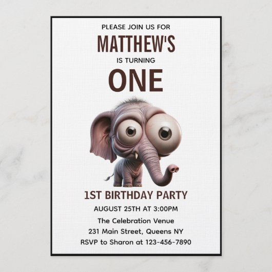 Cute Crazy elephant Farm Theme 1st Birthday 招待状 (正面)