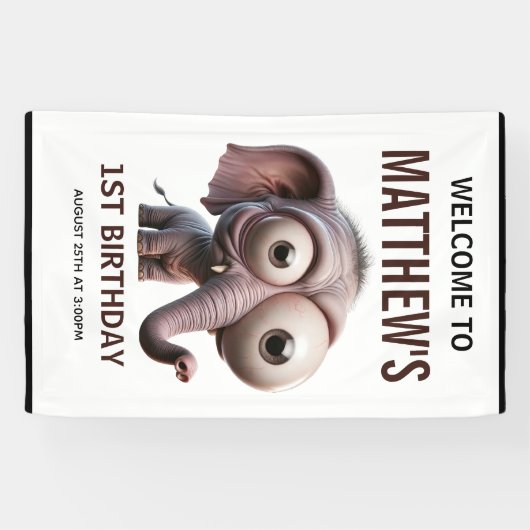 Cute Crazy elephant Farm Theme 1st Birthday 横断幕 (横)