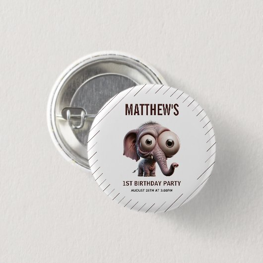 Cute Crazy elephant Farm Theme 1st Birthday 缶バッジ (正面&裏面)