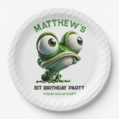 Cute Crazy Frog Farm Theme 1st Birthday ペーパープレート (正面)