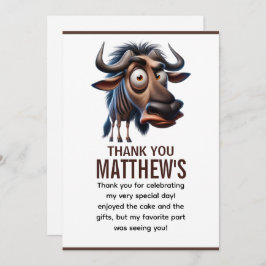 Cute Crazy Wildebeest Farm Theme 1st Birthday サンキューカード