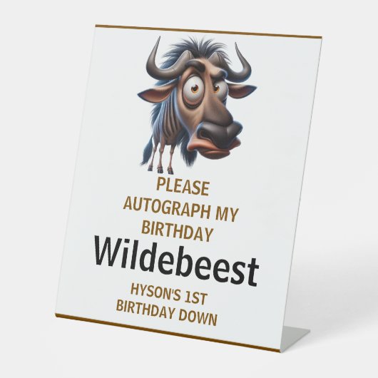 Cute Crazy Wildebeest Farm Theme 1st Birthday 台座サイン (正面)