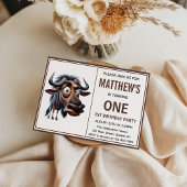 Cute Crazy wildebeest Farm Theme 1st Birthday 招待状