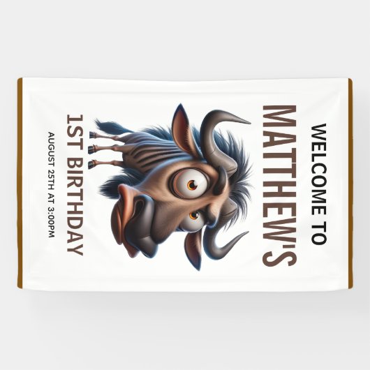 Cute Crazy Wildebeest Farm Theme 1st Birthday 横断幕 (横)