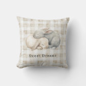 Cute Cream Grey Sleeping Bunnies Plaid クッション (正面)