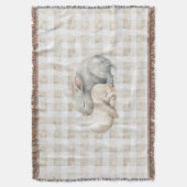 Cute Cream Grey Sleeping Bunnies Plaid スローブランケット (正面縦)