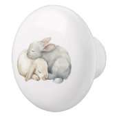 Cute Cream Grey Sleeping Bunnies Plaid セラミックノブ (右)