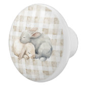 Cute Cream Grey Sleeping Bunnies Plaid セラミックノブ (右)