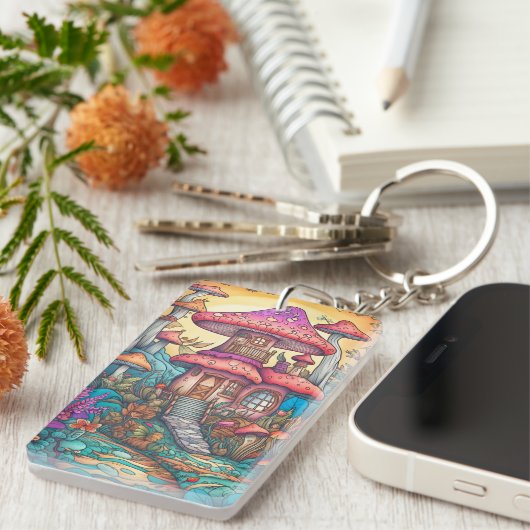 Cute Creative Mushroom Hut Illustration キーホルダー (正面右)