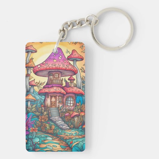 Cute Creative Mushroom Hut Illustration キーホルダー (裏面)