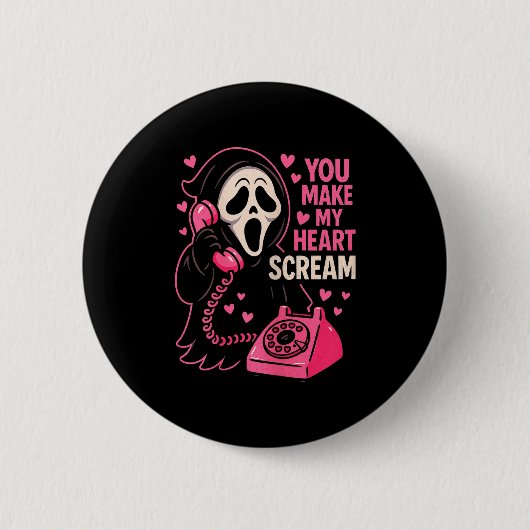 Cute Creepy Horror Make My Heart Scream Valentine’ 缶バッジ (正面)