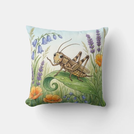 Cute Cricket on a Leaf Tiny Insects  クッション (正面)