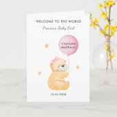 Cute Crimson Balloon Bear Welcome Baby Girl Card カード (黄色い花)