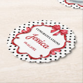 Cute Crimson Bow Baby Shower ペーパーコースター (アングル)