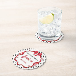 Cute Crimson Bow Baby Shower ペーパーコースター