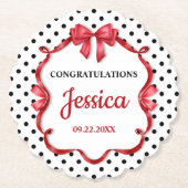 Cute Crimson Bow Baby Shower ペーパーコースター (正面)