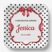 Cute Crimson Bow Baby Shower ペーパープレート (正面)