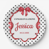 Cute Crimson Bow Baby Shower ペーパープレート (正面)