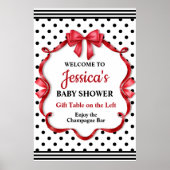 Cute Crimson Bow Baby Shower ポスター (正面)