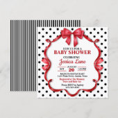 Cute Crimson Bow Baby Shower Invitation 招待状 (正面/裏面)