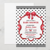 Cute Crimson Bow Baby Shower Invitation 招待状 (正面/裏面)