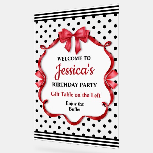 Cute Crimson Bow Birthday アクリルサイン (傾斜)