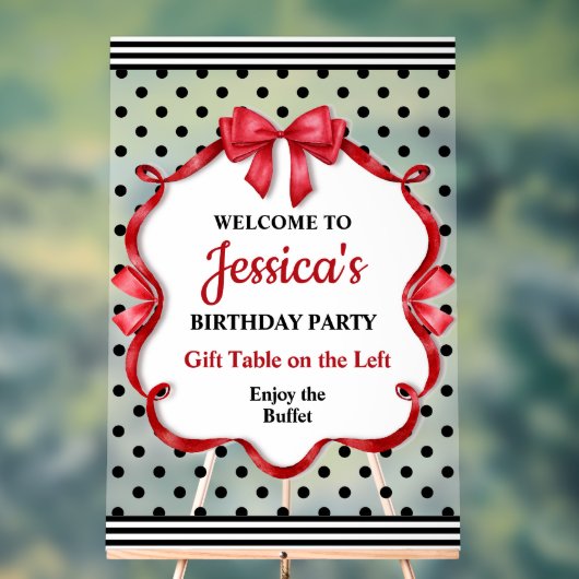 Cute Crimson Bow Birthday アクリルサイン (ニュートラル)