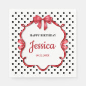 Cute Crimson Bow Birthday スタンダードランチョンナプキン (正面)