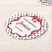 Cute Crimson Bow Birthday ペーパーコースター (アングル)